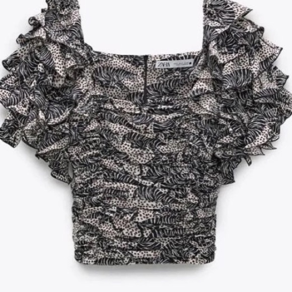 Zara ruffle animal sleeve top